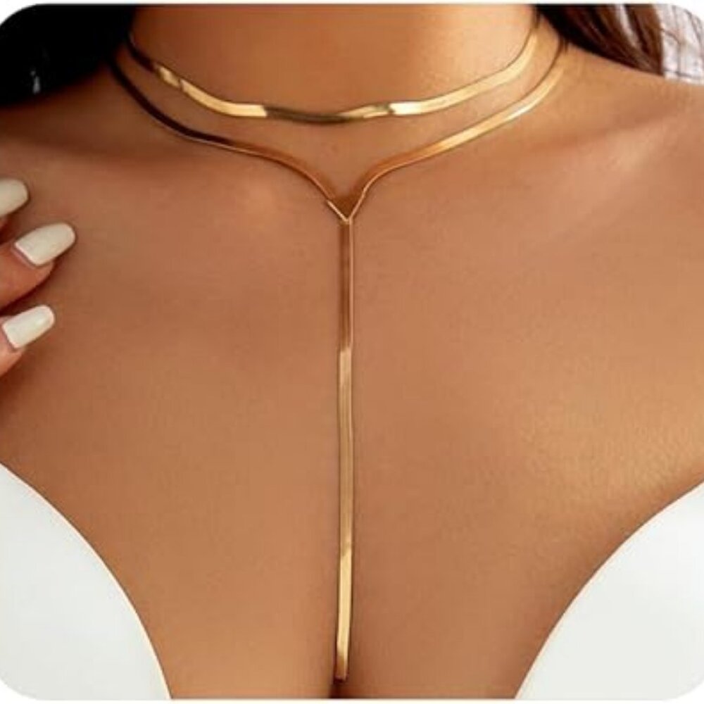 Gold Tone Choker Necklace for Women Statement Necklace‎ Long Snake Chain